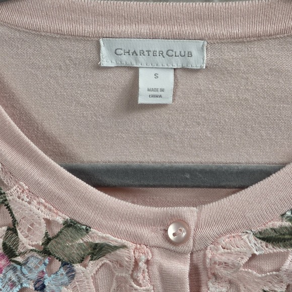 Charter Club Pink Floral Crochet‎ Front Cardigan Small NWT Feminine Lightweight - Picture 3 of 5